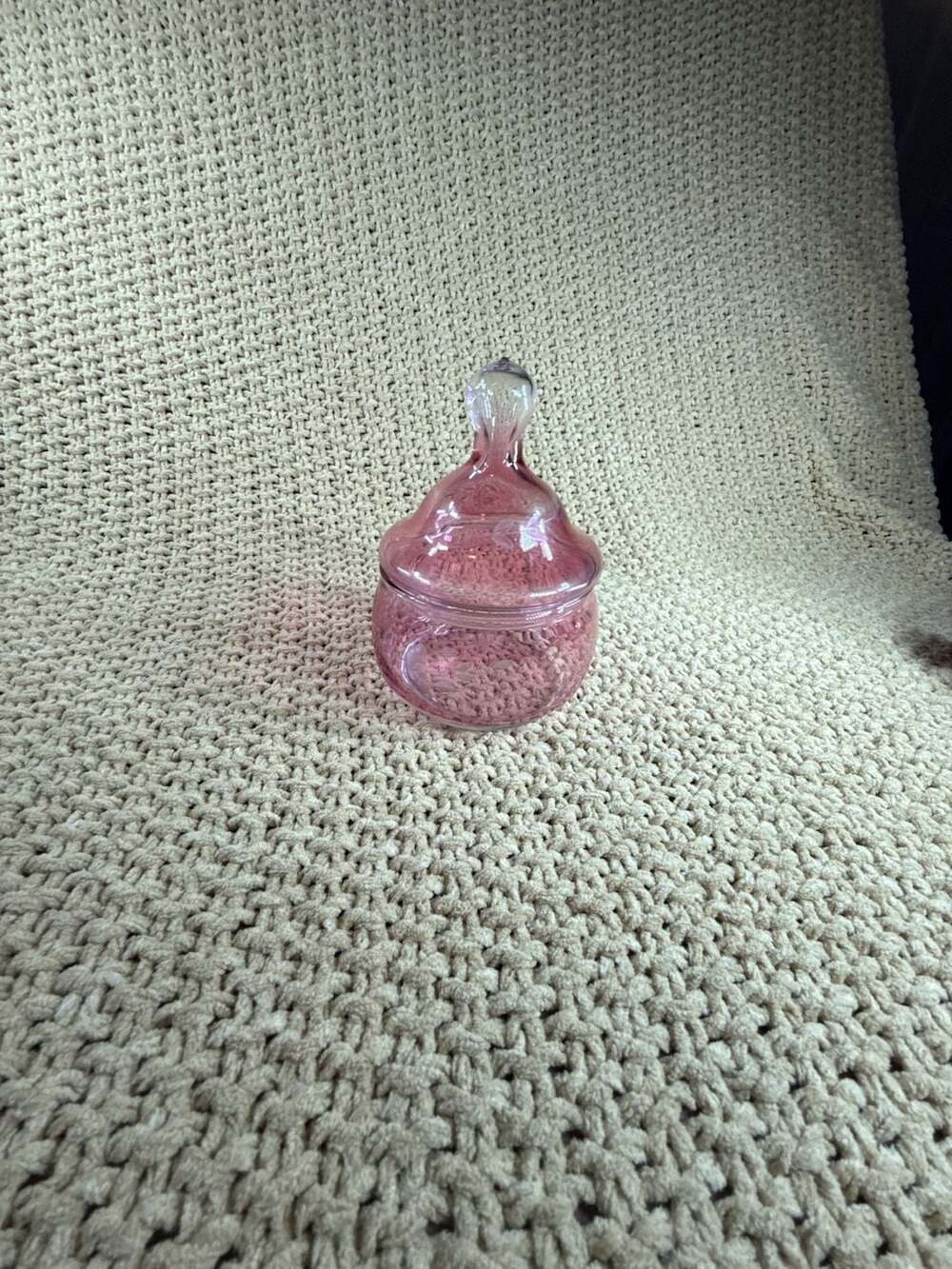 Vintage Pink Etched Glass Candy Dish with Lid